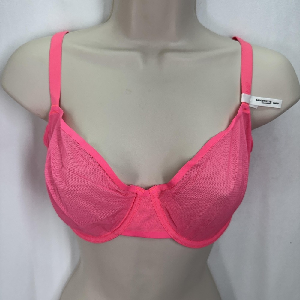 Aerie Smootheez Balconette Bra 36DD Pink Mesh Sheer Underwire Unlined Stretch